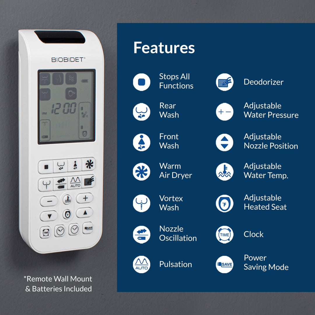 Bio Bidet remote button layout infographic