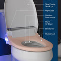 BB-2000 Bidet Toilet Seat Bidet open on toilet showing slow closing lid, night light, stainless steel nozzle and other features